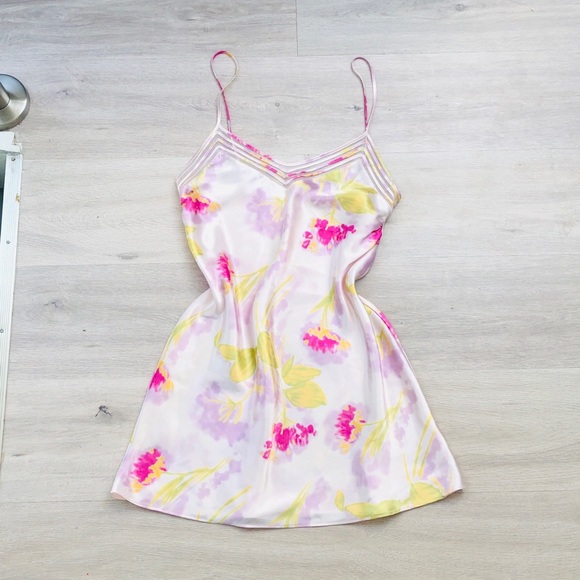 Floral silk pink slip dress - Picture 1 of 1